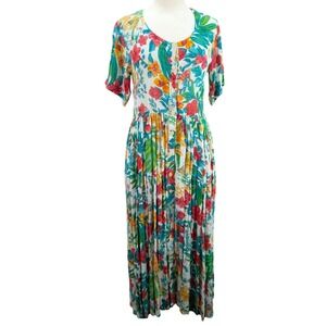New Aura Button Down Maxi Shirt Dress Floral Pleated Cottage Boho Rayon Sz P NWT